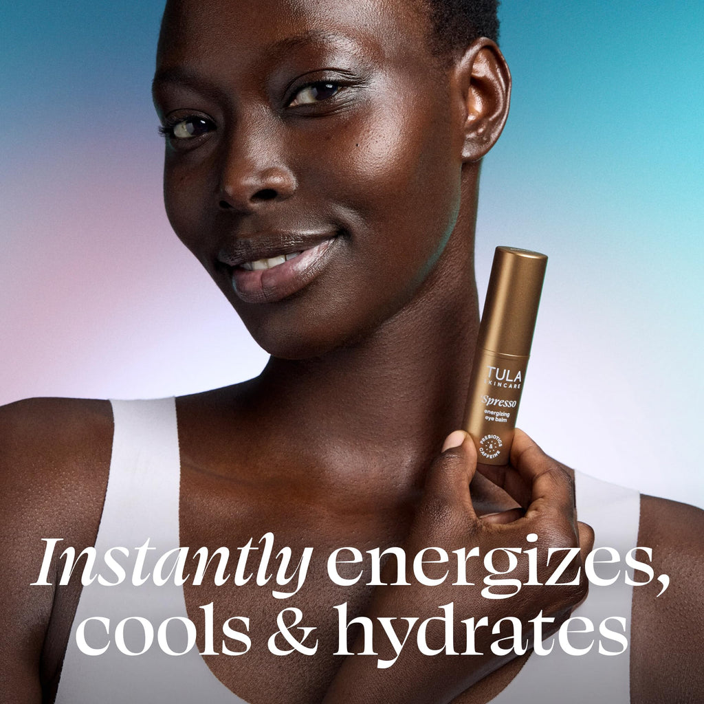 TULA Skin Care Spresso Energizing Eye Balm - Energizing & Hydrating Caffeine Under Eye Treatment for Dark Circles, Portable and Perfect to Use On-the-go, 0.35 oz.